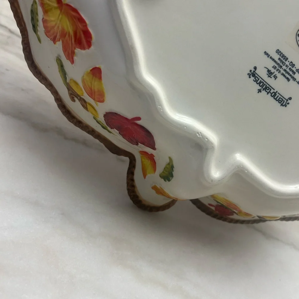 Temp-Tations Orange Leaf-Shaped Decorative Serving Bowl with Gold Trim